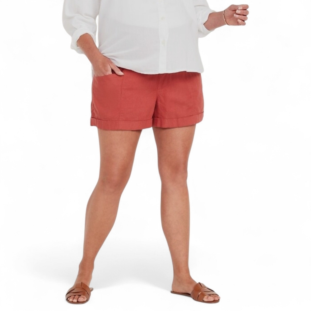 Old Navy Pink Maternity Rollover-Waist Linen-Blend Shorts Size XL